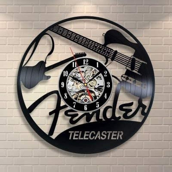 Guitar Wall Art Fender Telecaster Wall Clock Vintage Vinyl Record Clock Music Minimalist Clock Birthday Gift Idea Decorations for Party Retro Wall Cl