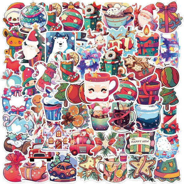 10-30-50PCS Cute Santa Claus Christmas Stickers Christmas Fun Gift Graffiti Stickers for DIY Luggage Laptop Bicycle Stickers