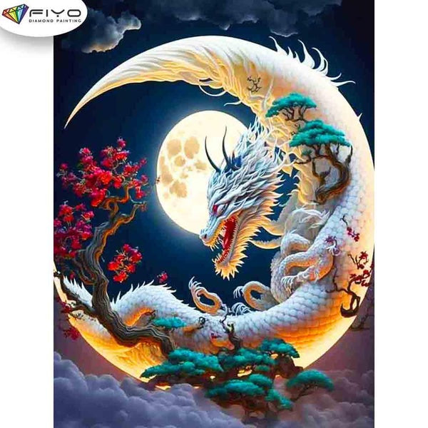 FIYO Dragon on the Moon Diamond Painting Kits For Adults DIY 5D Diamond Mosaic Diamond Painting Home and Kitchen Fashion Canvas Pictures Wall Decorat