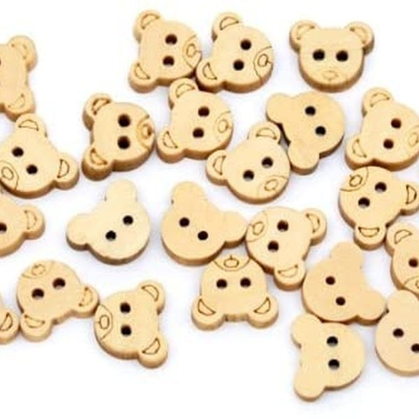 100PCs Natural 2 Holes Bear Scrapbooking Sewing Wood Buttons 13x11mm(1-2 Inchx7-16 Inch)