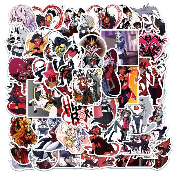 15-50PCS Cartoon Anime Helluva Boss Graffiti Sticker PVC Waterproof Hand Account Notebook Luggage Phone Case Guitar Skateboard Sticker