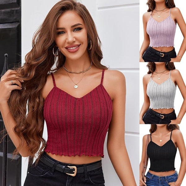 Women's Casual Sling Tank Tops Ladies V-neck Crop Vest Summer Fashion Backless Vest Tops