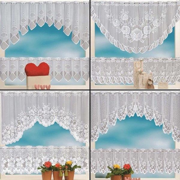 2PCS-set Elegant Lace Coffee Cafe Window Tier Curtain Kitchen Dining Room Home Decor Set