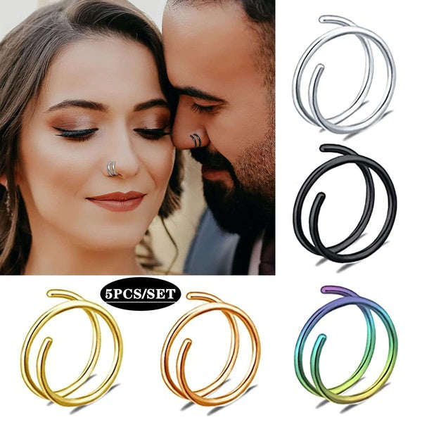 5Pcs Double Hoop Nose Ring for Single Piercing Nose Rings Hoops Double Nose Rings for Women Spiral Nose Ring Hoop for Women Nose Piercing Jewelry