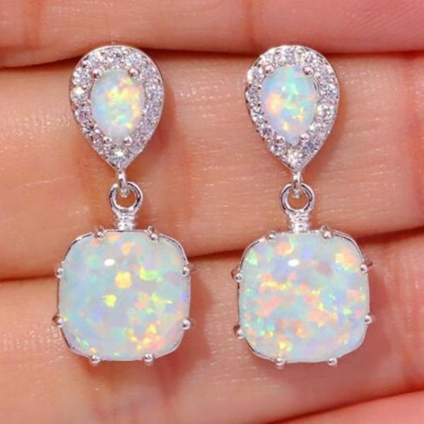 New Fashion Opal Jewelry Square Opel Earrings Wedding Engagement Party Gifts Accessories Matron Inn