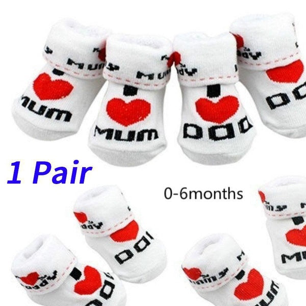 Baby Cotton Socks White I Love Mum-dad 0-6 Months Newborn Boys Girls Spring Autumn Socks
