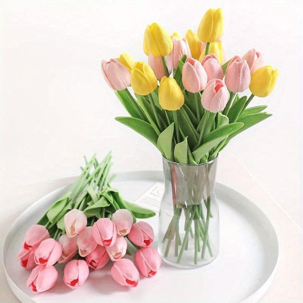 10Pcs Artificial Tulip Flowers Pink White Tulips Fake Flowers Bouquet Wedding Garden Decoration Home Vase Decor Plants Mother's Day Gift