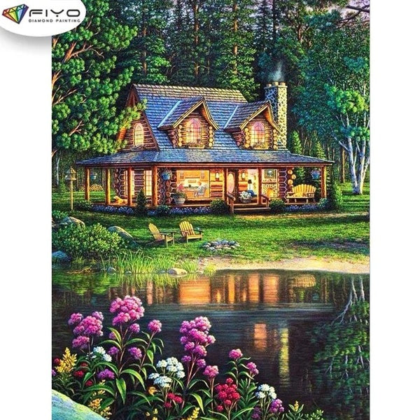 FIYO DIY 5D Building Diamond Painting Full Drill with Number Kits Home and Kitchen Fashion Mosaic Diamond Painting Canvas Wall Decoration Gift Crafts