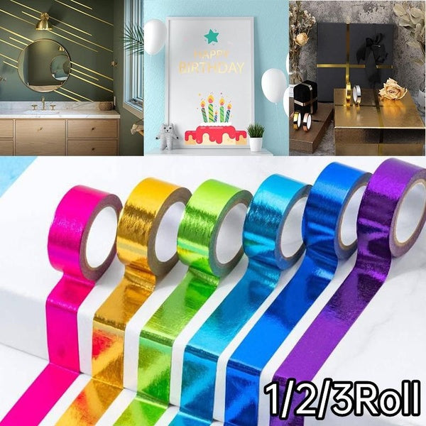 1-2-3Roll Metallic Washi Tape, Decorative Graphic Art Paper Tape Self Adhesive Masking Tape, Craft Supplies Tape for Scrapbooking DIY Craft Decoratio
