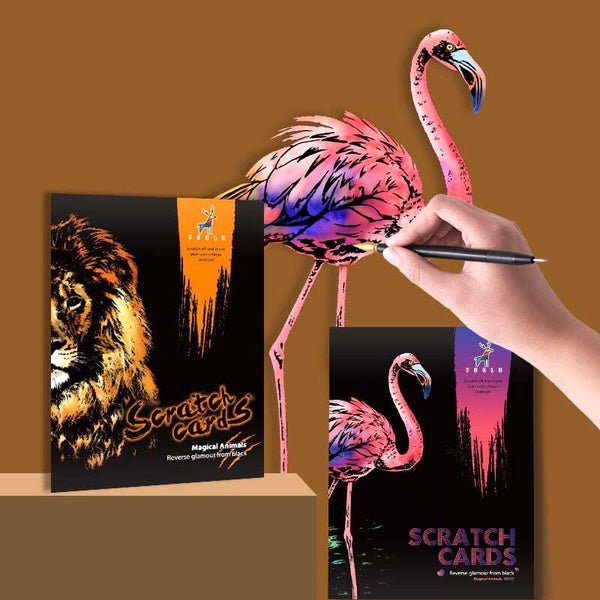 DIY Scraping Painting Manual Animal Print Picture Wall Table Decor Gift Colorful Unicorn Lion Wolf Flamingo Scratch Drawing Toy