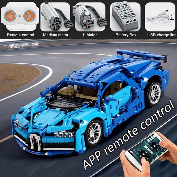 2021 New 1258Pcs Blue Super Sport Racing Car APP Remote Control Model Building Block Brick Educational Assembly Toy Children Boy Gfit