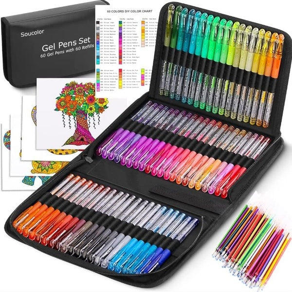 Glitter Gel Pens For Adult Coloring Books, 120 Pack-60 Glitter Coloring Pens,