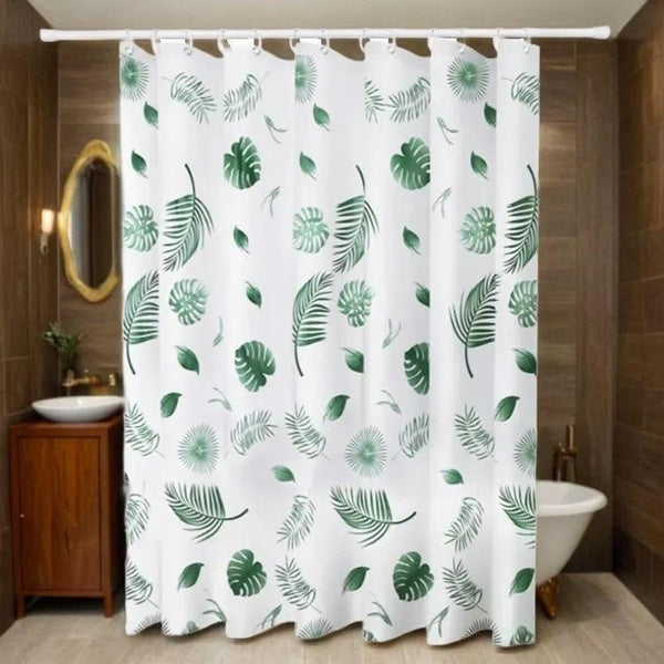 Bathroom Mildew-Resistant PEVA shower curtain, Floral Geometric Printed Pattern, Machine Washable Breathable Quick-Dry, Reinforced Grommets Easy Inst