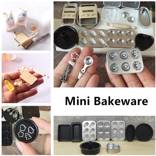 1:6 Dollhouse Accessories Mini Bakeware Dollhouse Kitchen Baking Tools Miniatures Mini Cookie Mold-Measuring Spoon-Muffin Pan-Bread Pan-Cake Pan-Egg