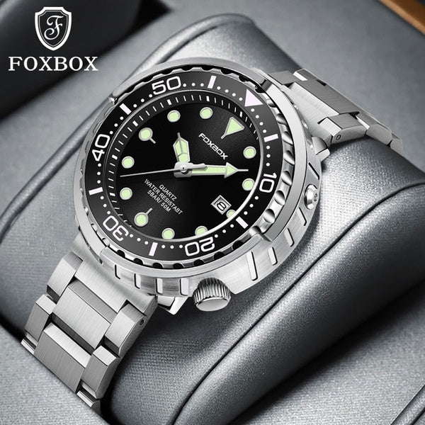 LIGE Montre de Plongée pour Hommes en Acier Inoxydable Quartz Sport Hommes Montres 47mm Cadran 50M Étanche Calendrier Affichage Montre-Bracelet Lumin