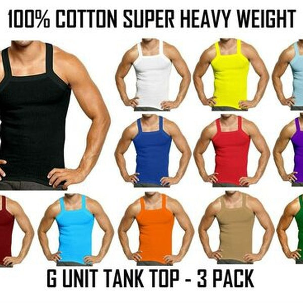 3-6 Packs Men's G-unit Style Cotton Tank Tops Square Cut Muscle Rib A-Shirts Assorted Colors