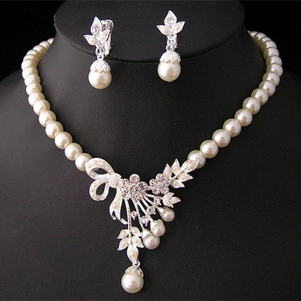 Fashion Wedding Bridal Jewelry Set Pearl Party Prom Gift Crystal Necklace Earrings for Women Jewellery Sets