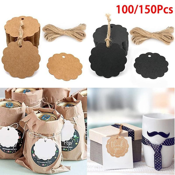 100-150Pcs Kraft Paper Gift Tags Xmas Kraft Gift Tags with Rope for DIY New Year Holiday Gift Wrap Stamp and Label