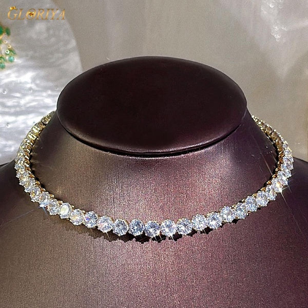 Gloriya Brilliant Women Jewelry Inlay Round Cut AAAAA Cubic Zirconia Silver Plated Noble Bridal Wedding Party Adjustable Chain Choker Necklace