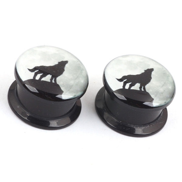 Alisouy 2 pièces loup de nuit Animal acrylique oreille jauges bouchons Tunnels étirement extenseur vis sur bouchons d'oreille Piercing bijoux de corp