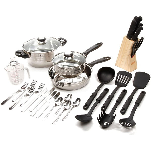Gibson Value Lybra 32 Piece Kitchen Cookware Combination Set, Steel (For Parts)