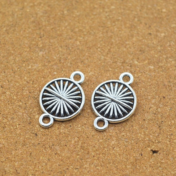 New 20pcs-bag 20*13mm Retro Zinc Alloy Round Sun Two Hole Connector Charms for DIY Necklace Earrings Jewelry Accessories