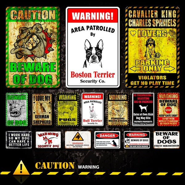Attention "Beware Of Dog" Panneaux d'avertissement Vintage Metal Tin Sign Outdoor Court Motel Signs Wall Decor 8 x 12 Inches