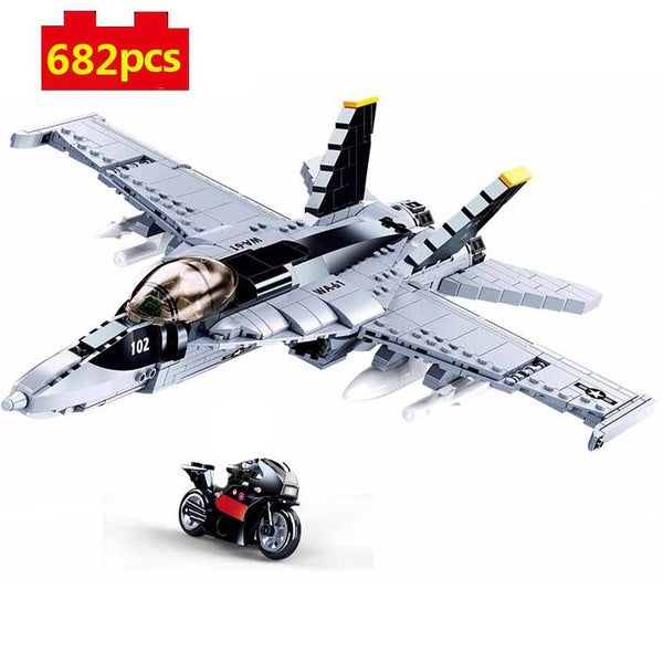 Military series World War US Air Force F-A-18 Strike Fighter mini combat motorcycle pilot DIY model Building Blocks Bricks Toys Gifts