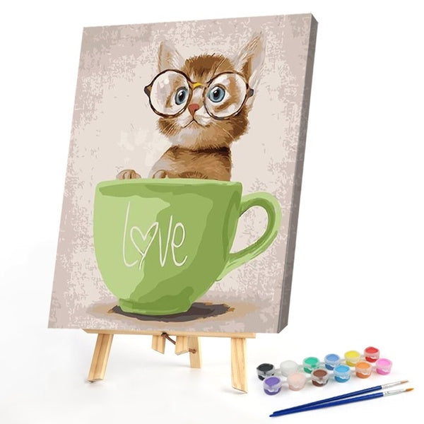 （Cartoon Cat）FIYO Diy Oil Paint by Numbers Kits for Adults and Kids Beginner on Canvas Fashion Oil Painting Wall Art for Gift( No Frame )