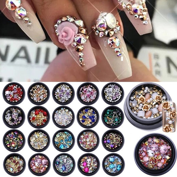 1 Box 3D Nail Art Rhinestones Metal Rivet Beads Studs Mixed Size Nail Art Decoration Accessories Nail Stones Decors DIY Tips