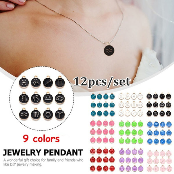 12pcs Metal Alloy Enamel Zodiac Signs Charms Pendant Handmade Pendant for Diy Bracelet Necklace Jewelry Making