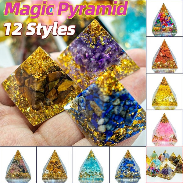 12 Styles Pyramid Magic Energy Pyramid Art Amethyst Reiki Crystal Sphere Constellation Chakra Resin Quartz Natural Cristal Stone Energy Healing Yoga