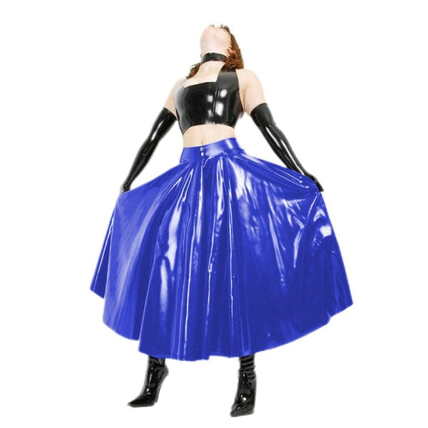 Shiny PVC Leather Pleated Full Skirt Fashion High Waist Party Skirts Ankle Length Solid Color A-Line Skirts Elegant Clubwear