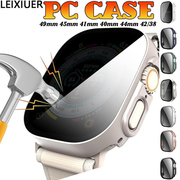 LEIXIUER Anti-Spy Tempered Glass Film with PC Case for Apple Watch Ultra 2-Ultra 49mm Screen Protector Private Hard Protective Cover Bumper Accessori