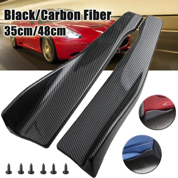 Pair Universal Black-Carbon Fiber Left Right Car Side Skirt Spoiler Extensions Rocker Splitters Winglet Wings Canard Diffuser