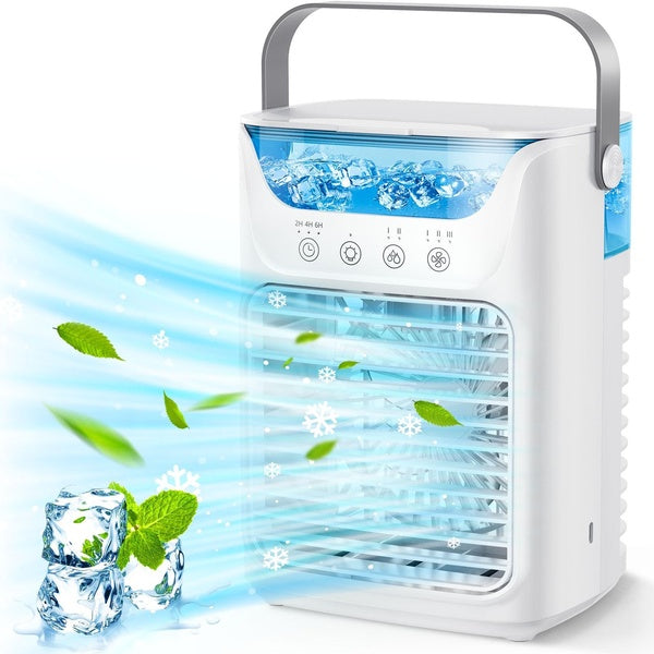 Portable Air Conditioners, 650 ML Evaporative Mini Air Conditioner with 7 Colors Light, 3 Speeds Personal Air Conditioner with 2 Humidifier, 2-4-6H T