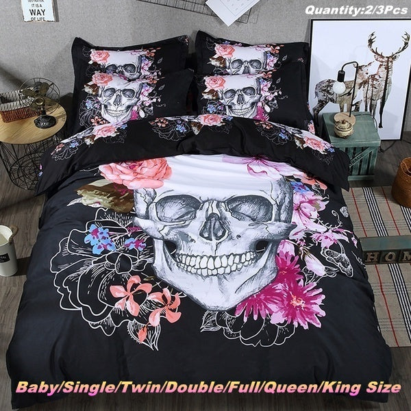 3D Skull Bedding Set Sugar Skull Bedding With Flower Bed Luxury House Skeleton Duvet Cover Baby-Single-Twin-Double-Full-Queen-King Size(Quantity:2-3P