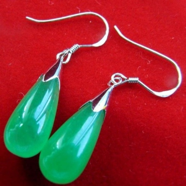 Nouvelle paire de boucles d'oreilles pendantes en argent 925 et jade vert en forme de larme