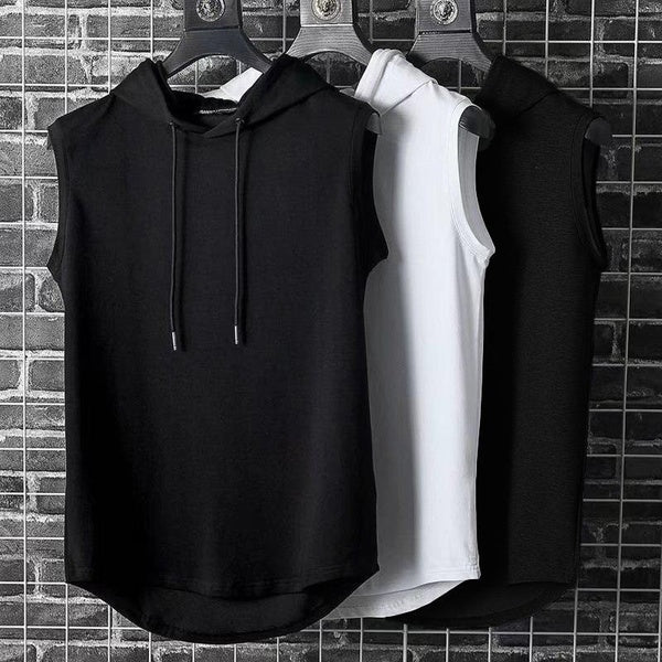 Men's Workout Hooded Tank Tops Sleeveless Gym Hoodies Bodybuilding Muscle Cut Off T-Shirts