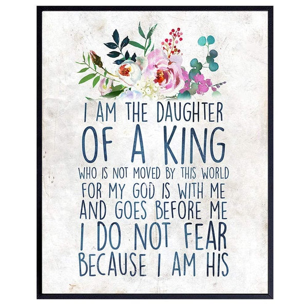 Religious Wall Decor -Inspirational Quote - Bible Verse Wall Art - Christian Scripture Print - Wall Decor for Bedroom, Girls Room - Daughter Gifts -