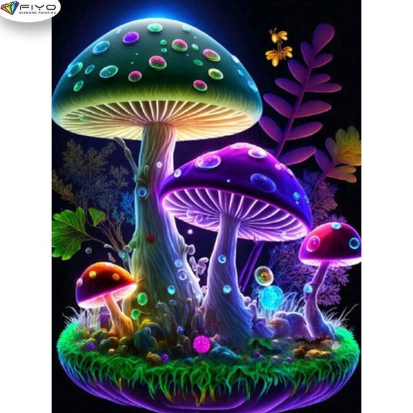 FIYO Mushroom DIY 5D Diamond Painting Full Drill with Number Kits Home and Kitchen Fashion Mosaic Diamond Painting Canvas Wall Decoration Gift Crafts