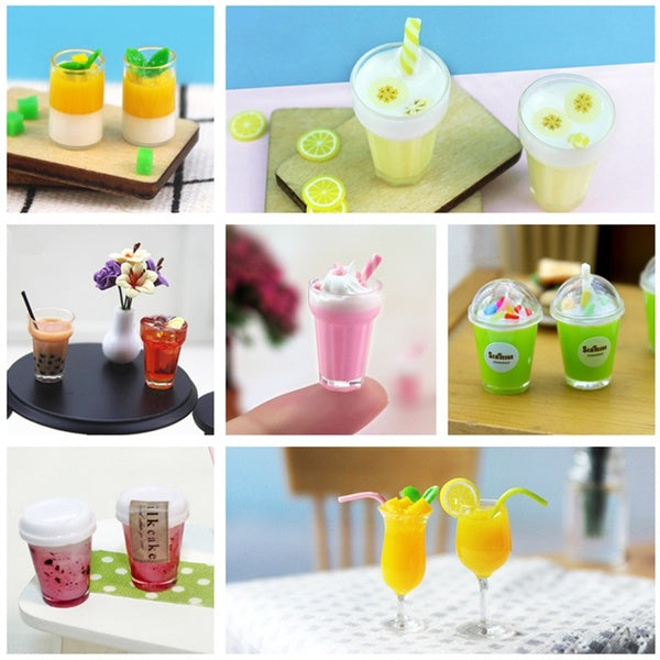 Dollhouse Accessories Mini Strawberry Milkshake Mactha Pearl Milk Tea Lemon Juice Mango Pudding Doll House Miniatures Food Resin Kids Toy