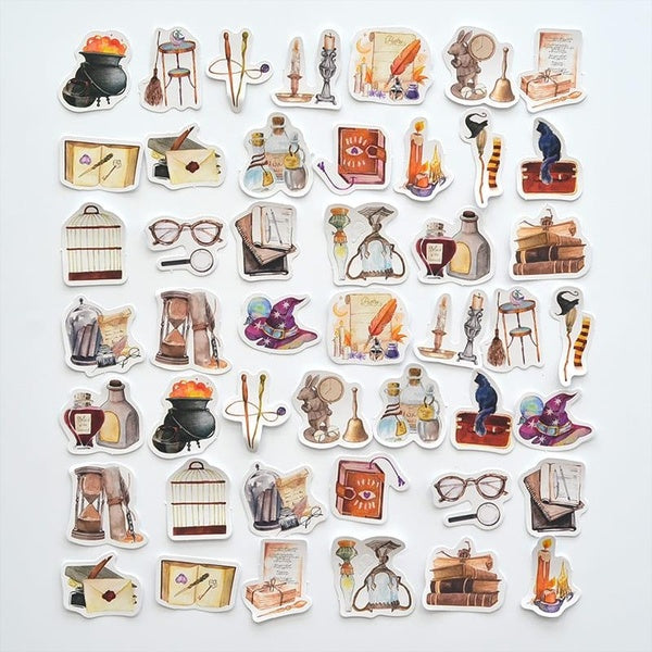 Lot de 46 autocollants combinés pour journal intime, série Magic Academy, pour scrapbooking