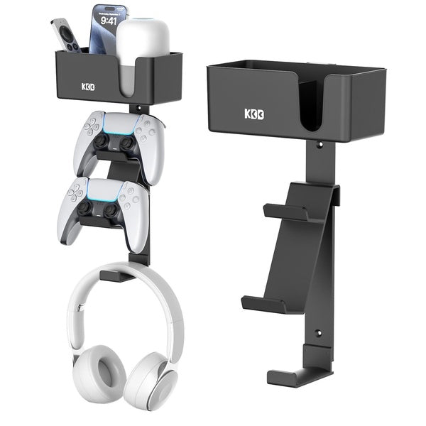 4-in-1 Wall Mount Controller Holder - Dual Controller and Headphone Hanger with Anti-Slip Pads - Detachable Desk Storage for Media Remote, Phone and