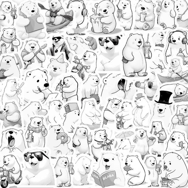10-53Pcs Polar Bear Stickers Cute White Sea Bear Graffiti Kids Toy Skateboard Car Motorcycle Bicycle Sticker Decals