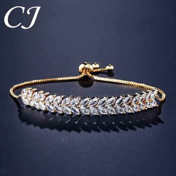 CANDICE Marque Designer Forme De Feuille Cubique Zircone Cristal Femmes Bracelets Réglables Or Jaune Placage Partie Bracelet Bijoux Accessoires