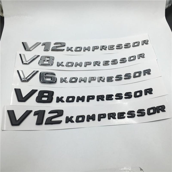 For Mer. ced-es B. e-nz V6 V8 V12 KOMPRESSOR ABS Car Trunk Rear Sides Letters Badge Emblems Sticker