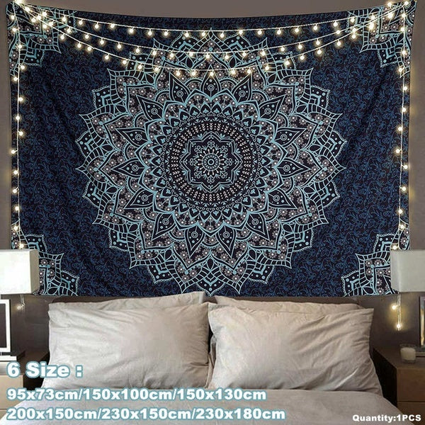 Black Blue Mandala Tapestry Wall Hanging Vintage Tapestries Aesthetic Hippie Wall Decor Bohemian Wall Art Boho Home Decoration for Bedroom Living Roo