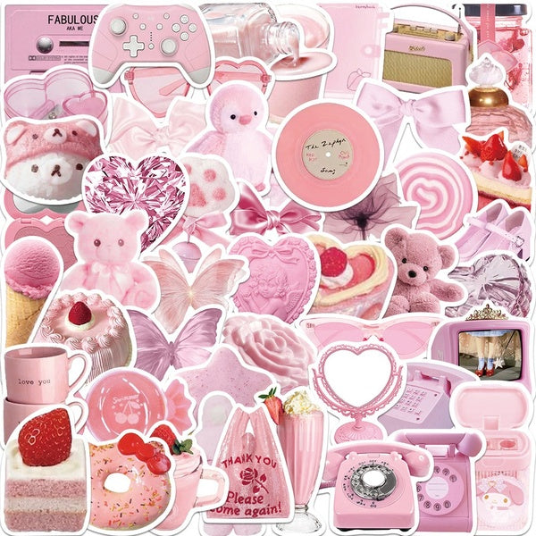 15-50PCS pink girl heart graffiti stickers VSCO pink bear luggage laptop mug PVC waterproof art aesthetic stickers