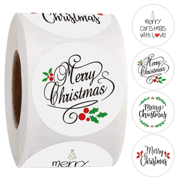 100pcs-300pcs-500pcs Round Merry Christmas Stickers Package Label Sealing Stickers Gift Card Box Decor